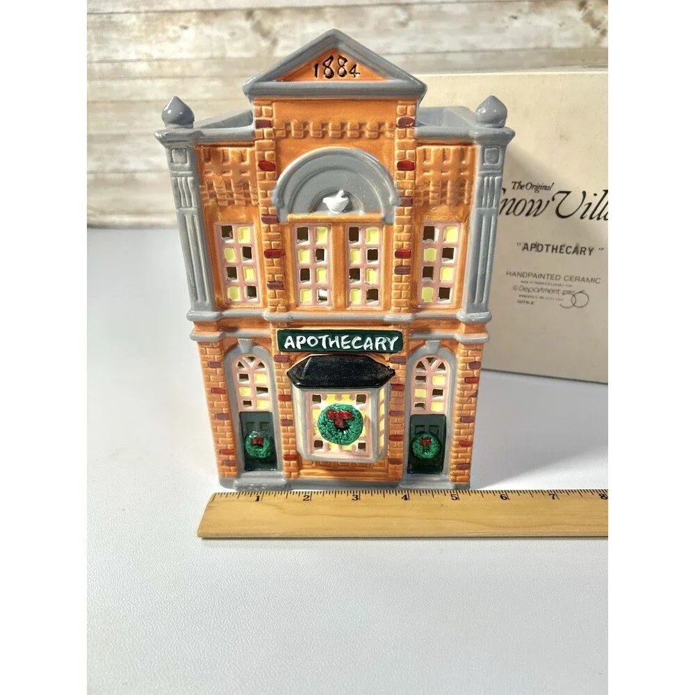 Department 56 Snow Village Apothecary House Hand Painted Ceramic, Boxed 1989